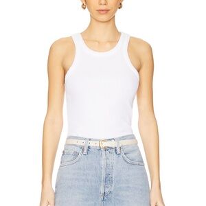 Agolde White Ribbed Tank - Women's Sleeveless Top